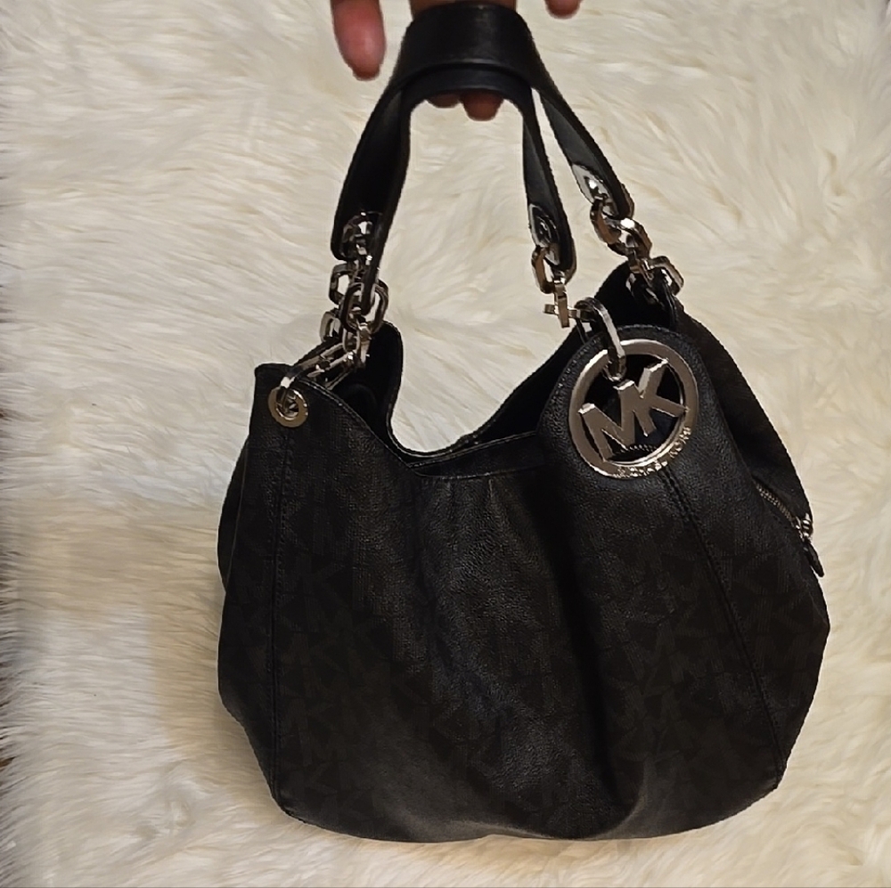 Michael Kors Black Shoulder Bag with Silver Hardware